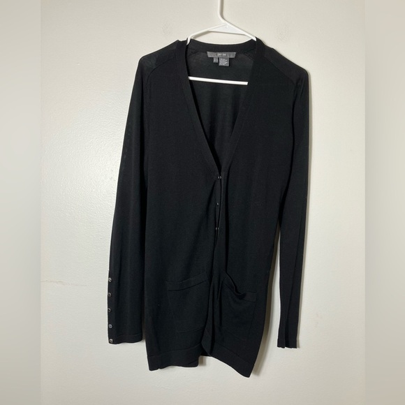 per se by carlisle Cardigan Sz M Silk Preppy Office Casual Pockets Button Front - Picture 1 of 8